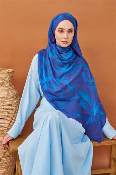Riva Şal Tencel Bloom Koyu Mavi