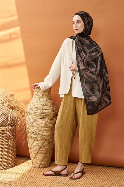 Riva Şal Tencel Bloom Siyah