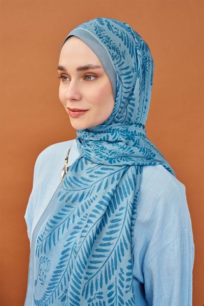 Riva Şal Tencel Boston Fern Mavi