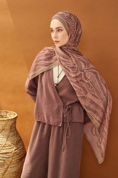 Riva Şal Tencel Boston Fern Pudra Vizon