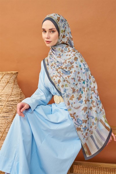 Riva Şal Tencel Botanical Floral Buz Mavisi