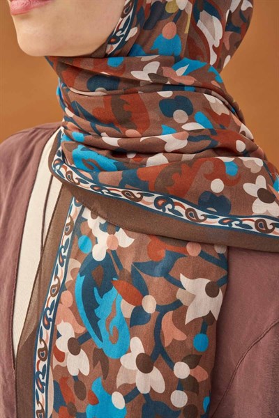 Riva Şal Tencel Botanical Floral Çikolata Kahve