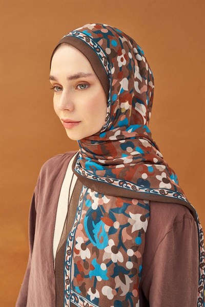 Riva Şal Tencel Botanical Floral Çikolata Kahve