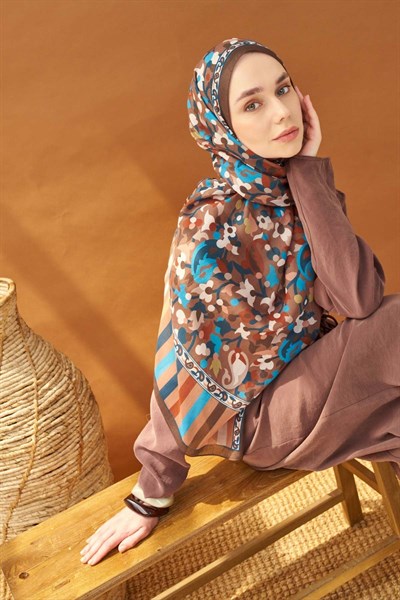 Riva Şal Tencel Botanical Floral Çikolata Kahve