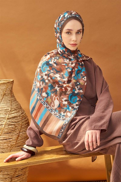 Riva Şal Tencel Botanical Floral Çikolata Kahve