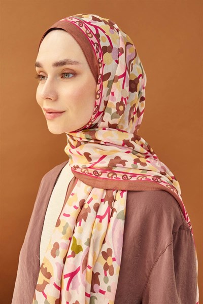 Riva Şal Tencel Botanical Floral Kahverengi