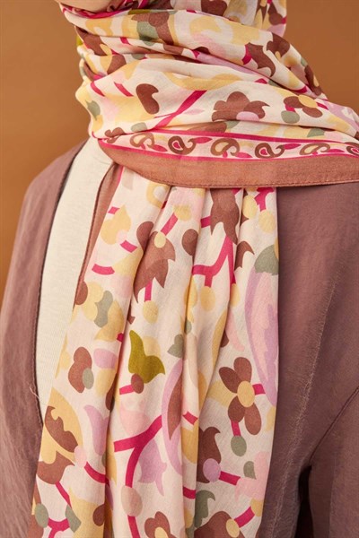 Riva Şal Tencel Botanical Floral Kahverengi