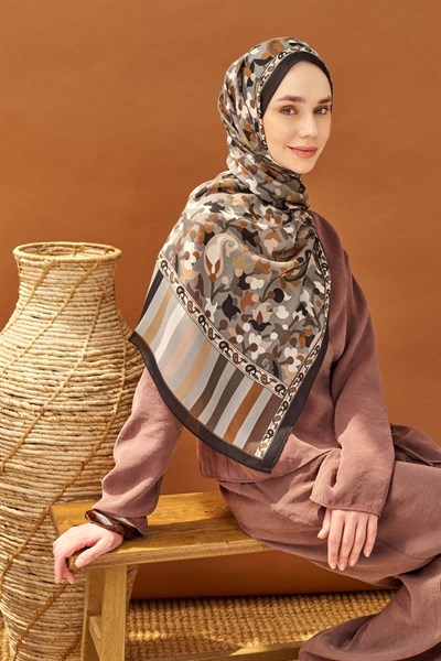 Riva Şal Tencel Botanical Floral Koyu Gri