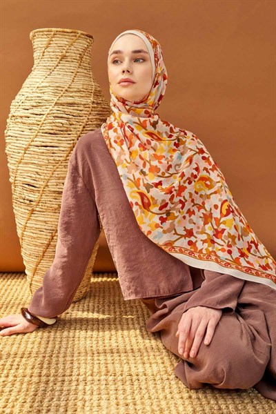 Riva Şal Tencel Botanical Floral Krem