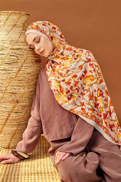 Riva Şal Tencel Botanical Floral Krem