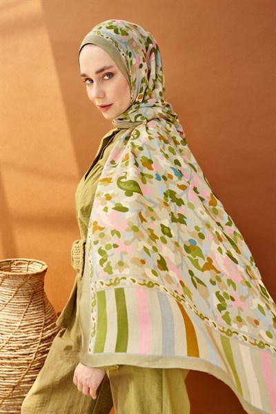 Riva Şal Tencel Botanical Floral Küf Yeşili