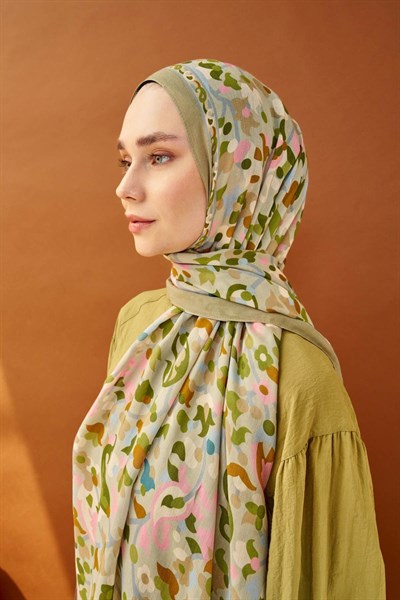 Riva Şal Tencel Botanical Floral Küf Yeşili