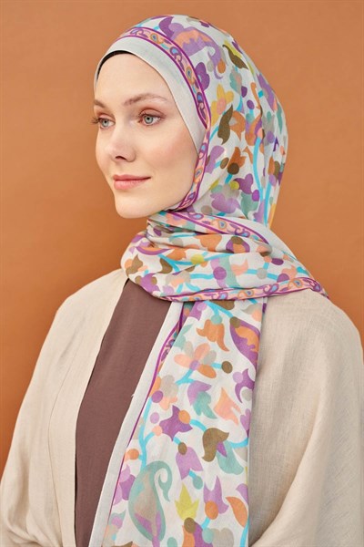 Riva Şal Tencel Botanical Floral Lila