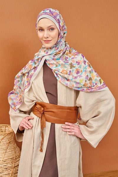 Riva Şal Tencel Botanical Floral Lila