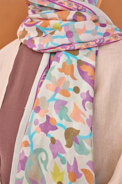 Riva Şal Tencel Botanical Floral Lila