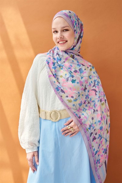 Riva Şal Tencel Botanical Floral Pudra