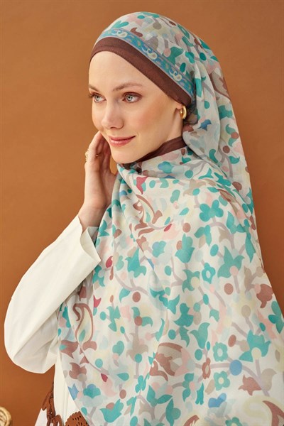 Riva Şal Tencel Botanical Floral Turkuaz