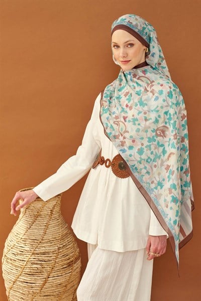 Riva Şal Tencel Botanical Floral Turkuaz