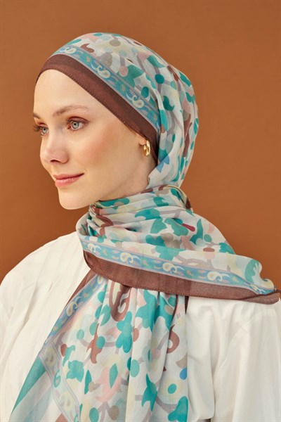 Riva Şal Tencel Botanical Floral Turkuaz