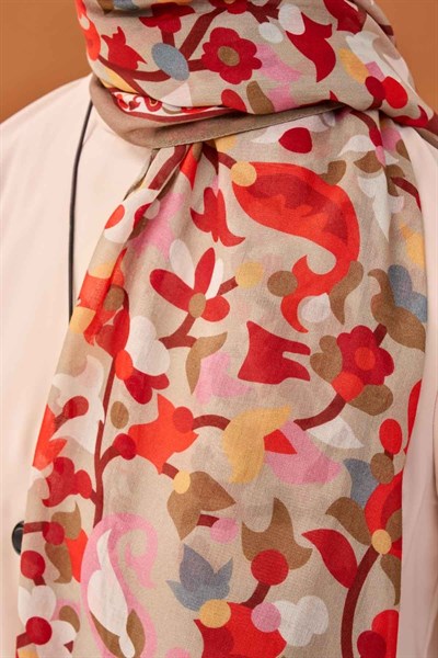 Riva Şal Tencel Botanical Floral Vizon