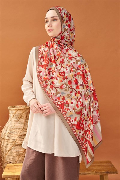 Riva Şal Tencel Botanical Floral Vizon