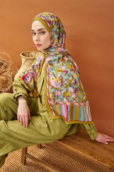 Riva Şal Tencel Botanical Floral Yağ Yeşili
