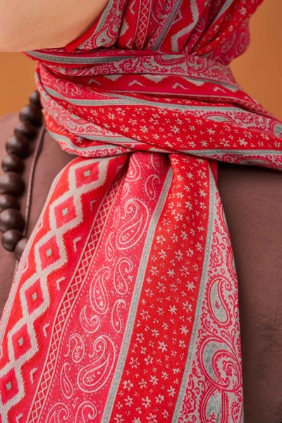 Riva Şal Tencel Ethnic Way Bayrak Kırmızısı