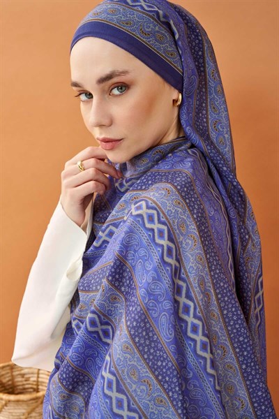 Riva Şal Tencel Ethnic Way Gece Mavisi