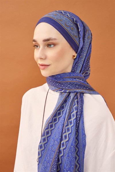 Riva Şal Tencel Ethnic Way Gece Mavisi