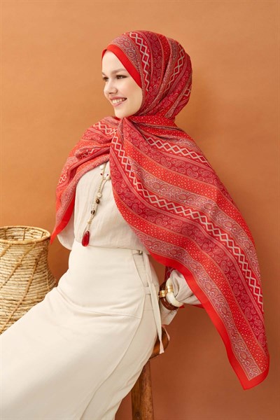 Riva Şal Tencel Ethnic Way Kırmızı