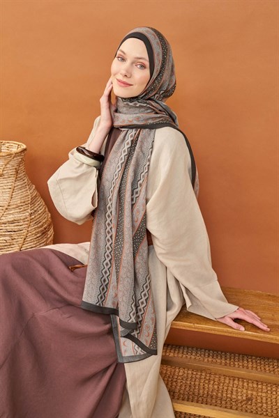 Riva Şal Tencel Ethnic Way Koyu Gri