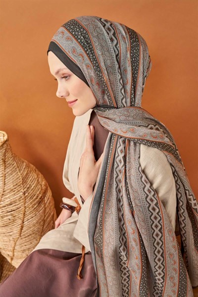 Riva Şal Tencel Ethnic Way Koyu Gri