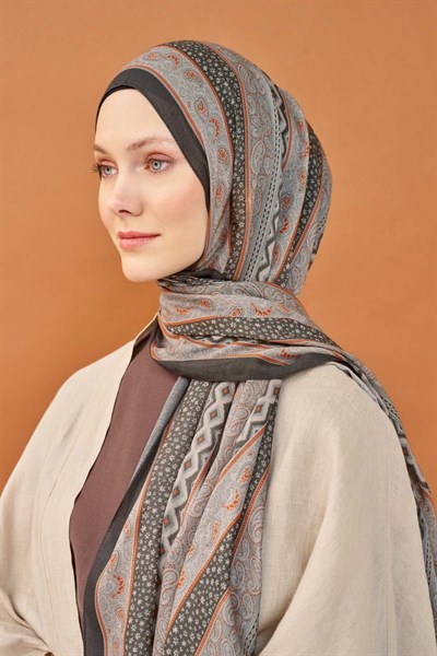 Riva Şal Tencel Ethnic Way Koyu Gri