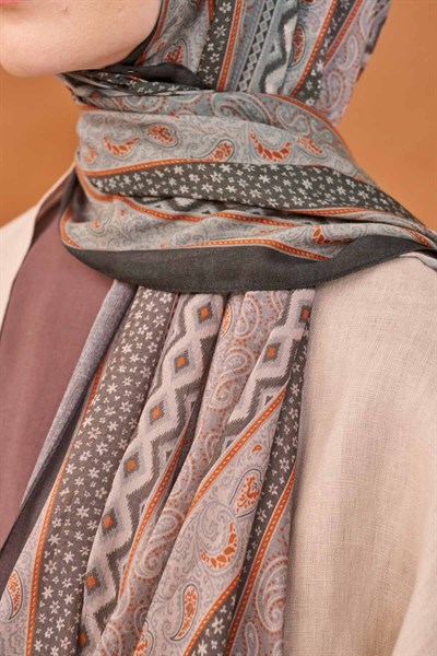 Riva Şal Tencel Ethnic Way Koyu Gri