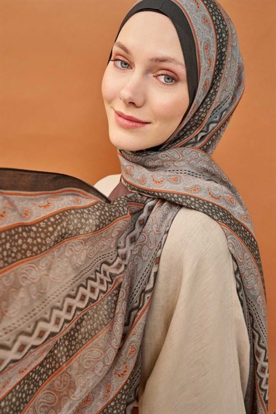 Riva Şal Tencel Ethnic Way Koyu Gri