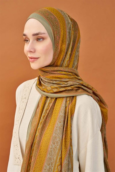 Riva Şal Tencel Ethnic Way Koyu Hardal