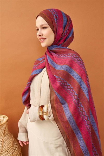 Riva Şal Tencel Ethnic Way Koyu Pembe
