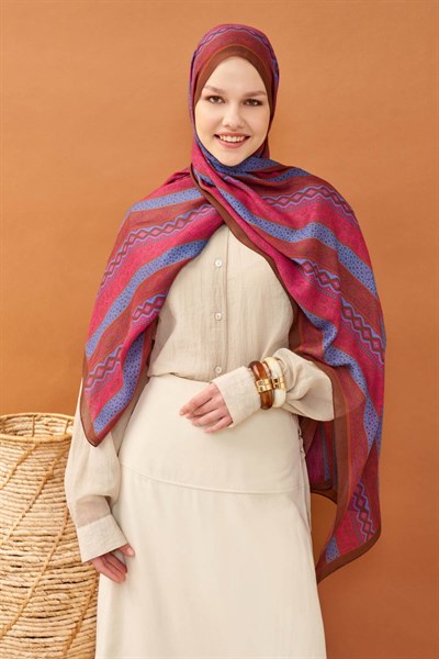 Riva Şal Tencel Ethnic Way Koyu Pembe