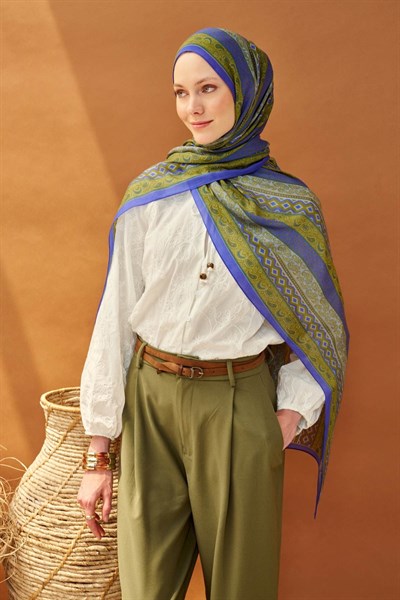 Riva Şal Tencel Ethnic Way Mavi Lila
