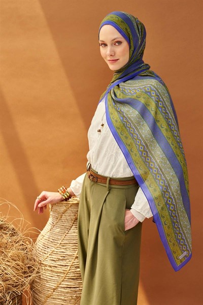 Riva Şal Tencel Ethnic Way Mavi Lila