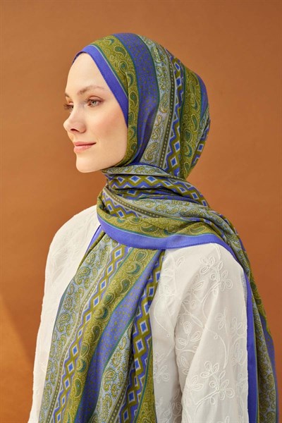 Riva Şal Tencel Ethnic Way Mavi Lila