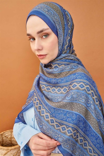 Riva Şal Tencel Ethnic Way Mavi