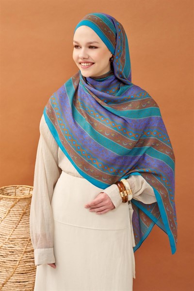 Riva Şal Tencel Ethnic Way Turkuaz