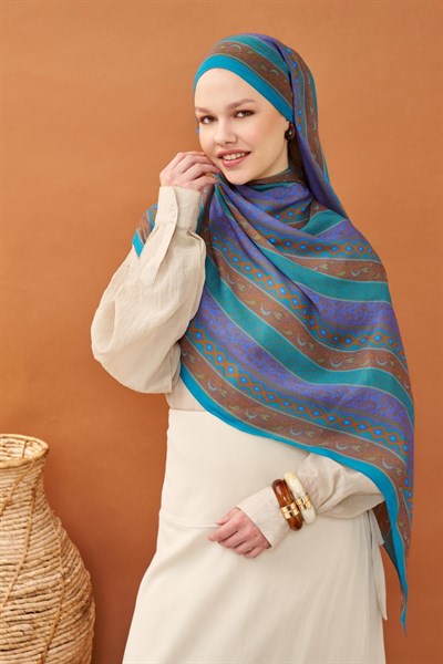 Riva Şal Tencel Ethnic Way Turkuaz
