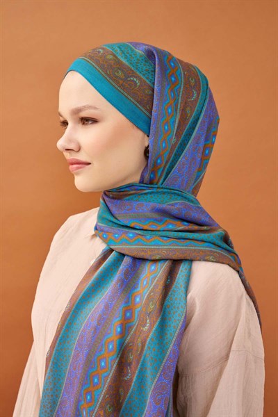 Riva Şal Tencel Ethnic Way Turkuaz