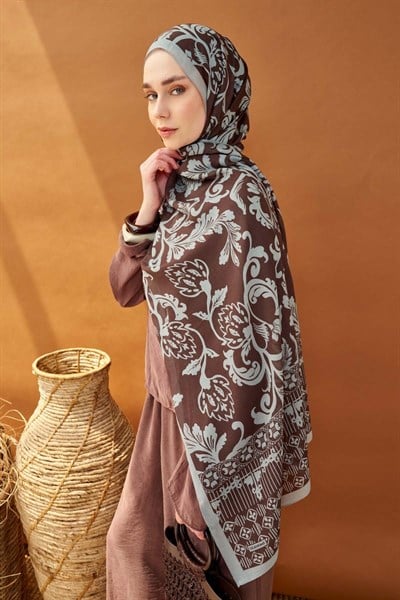 Riva Şal Tencel Floral Acı Kahve