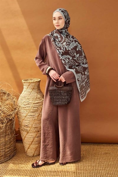 Riva Şal Tencel Floral Acı Kahve
