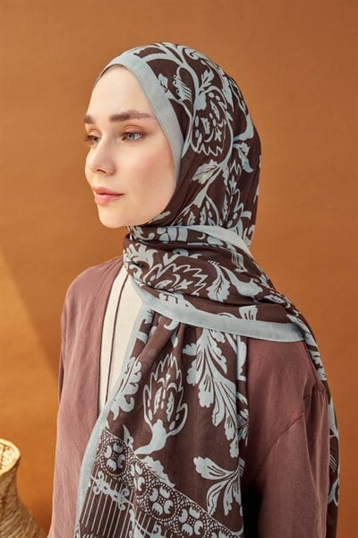 Riva Şal Tencel Floral Acı Kahve