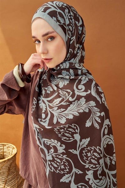 Riva Şal Tencel Floral Acı Kahve