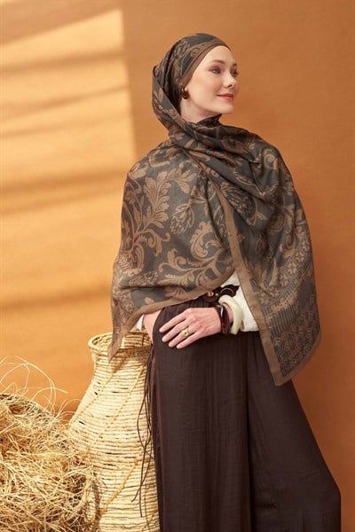 Riva Şal Tencel Floral Antrasit